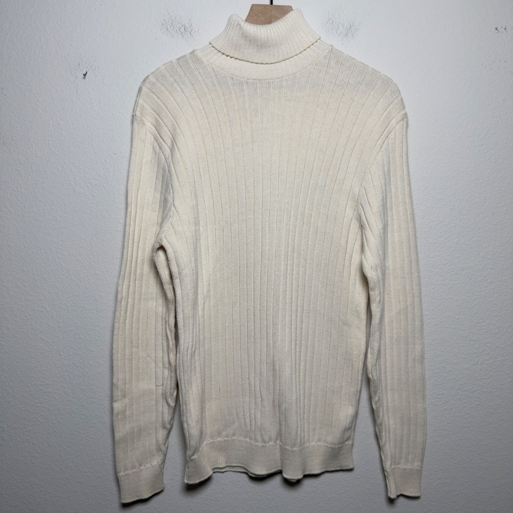 Comfort Knits Women Cotton Sweater XL Cream Ribbed Turtleneck Pullover USA Made